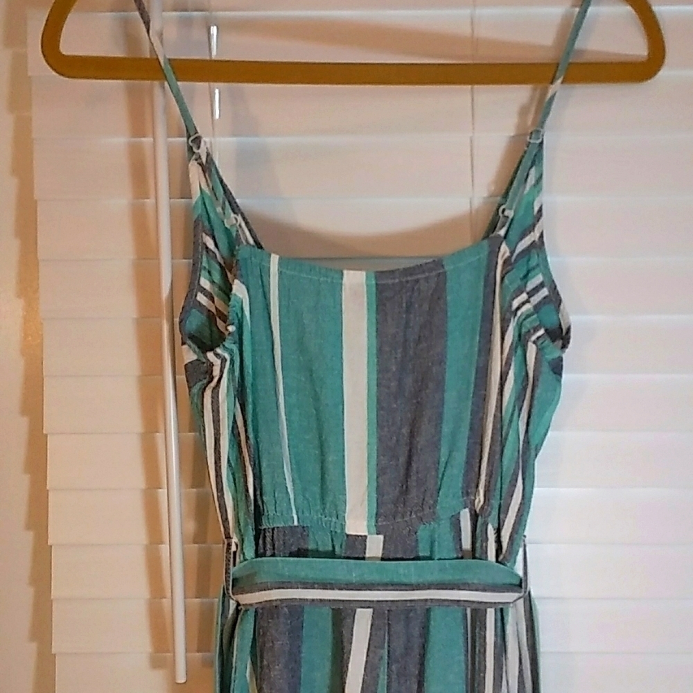 A.n.a Boho Strip Linen Blend Green White Spaghetti Strap Jumpsuit Romper Size S - Picture 8 of 11